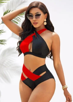 Contrast Cross Strap High Waist Bikini Set -AquaLina Store 277477 P 16754139969492