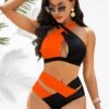 Orange High Waisted Cross Strap Bikini Set -AquaLina Store 277800 P 16243252546570