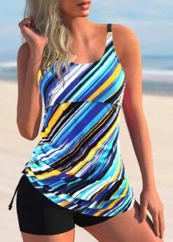 Rainbow Stripe Tie Side Tankini Set -AquaLina Store 278118 P 1624594727279