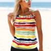 Rainbow Color Criss Cross Back Wide Strap Tankini Set -AquaLina Store 279783 P 1626419745294