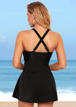 Black Color Block Cross Strap Swimdress Set -AquaLina Store 286675 P 16375471381761