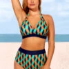 High Waisted Geometric Print Color Block Bikini Set -AquaLina Store 286689 P 16393853421470