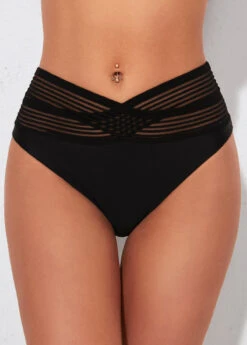 Black High Waisted Cross Strap Swimwear Panty