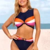 Twist High Waisted Navy Blue Contrast Bikini Set -AquaLina Store 286961 P 16409407476400