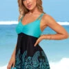 Wide Strap Paisley Print Cyan Swimdress Set -AquaLina Store 287664 P 16370530386792