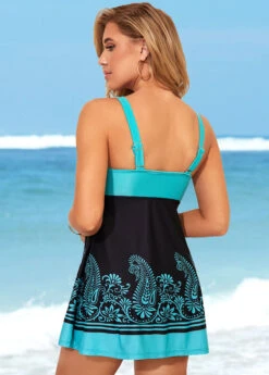 Wide Strap Paisley Print Cyan Swimdress Set 9 Wide Strap Paisley Print Cyan Swimdress Set -AquaLina Store 287664 P 16370530389811