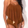 Halter Asymmetric Hem Mesh Light Khaki Tankini Set -AquaLina Store 288699 P 16421364538920