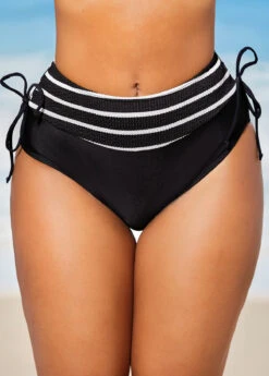 Stripe Print Black Tie Back Bikini Set -AquaLina Store 288992 P 16372200646224