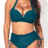 Halter Mid Waist Peacock Blue Bikini Set