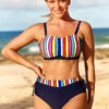 Rainbow Color High Waisted Striped Bikini Set -AquaLina Store 289169 P 16397330592750