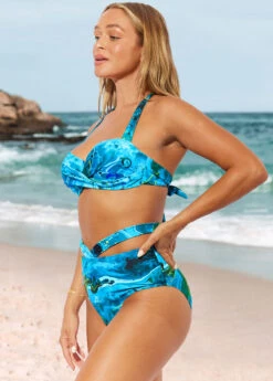 Marble Print Cyan High Waist Halter Bikini Set -AquaLina Store 289173 P 16390286052963