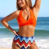 Chevron Print Halter High Waisted Orange Bikini Set -AquaLina Store 289178 P 16389465304800
