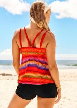 Rainbow Color Striped Double Straps Tankini Set -AquaLina Store 289537 P 16412853665741