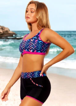 High Waist Geometric Print Black Bikini Set -AquaLina Store 289542 P 16388814476982