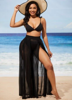 Black Side Slit High Waisted Beach Pants -AquaLina Store 289625 P 16382554990983