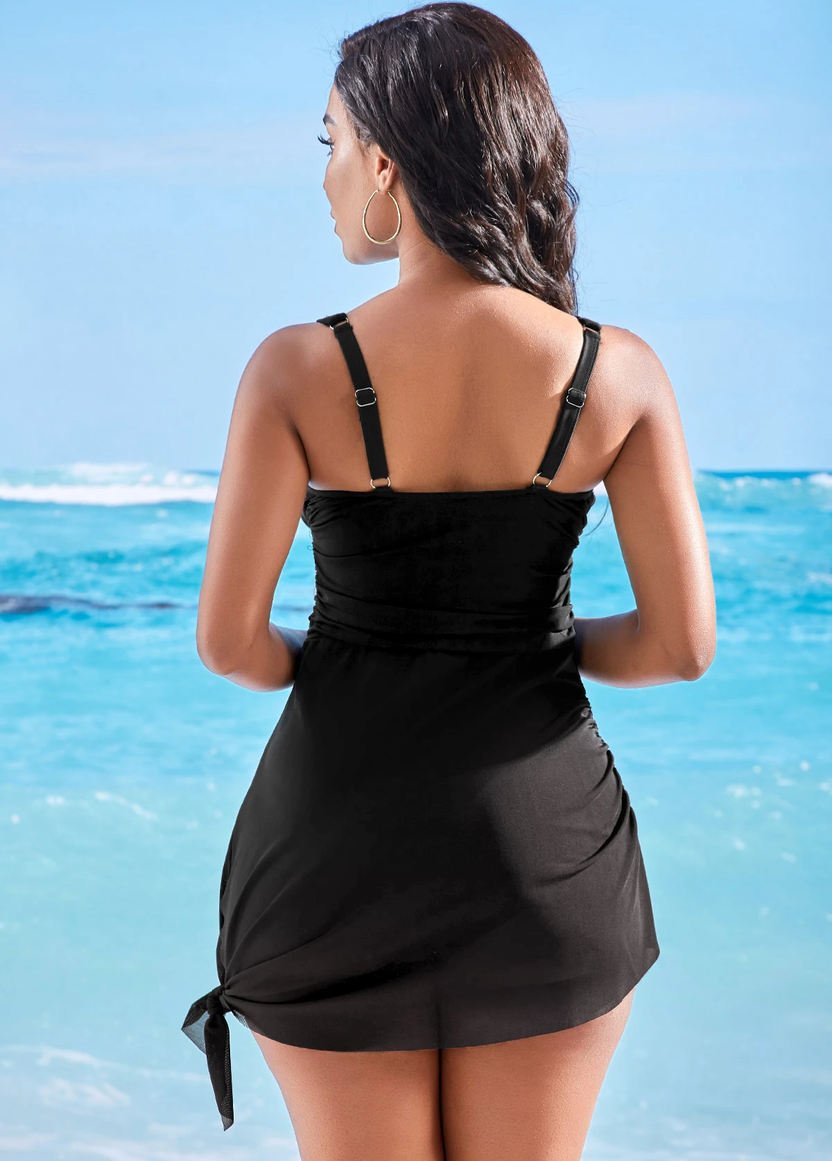 Shirred Black Twist Hem Swimdress Set 4 Shirred Black Twist Hem Swimdress Set - Image 2