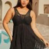Plus Size Mesh Stitching Black Layered Swimdress Set -AquaLina Store 289870 P 16366829210670