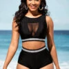High Waisted Black Mesh Stitching Bikini Set -AquaLina Store 290243 P 16381850445450