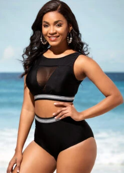 High Waisted Black Mesh Stitching Bikini Set 9 High Waisted Black Mesh Stitching Bikini Set -AquaLina Store 290243 P 16381850447972