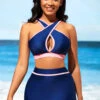 Navy Blue Contrast Stitch High Waist Bikini Set -AquaLina Store 290323 P 16387933341450