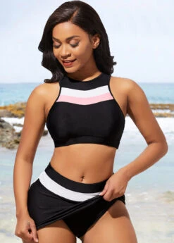 Contrast Mid Waist Black Bikini Set -AquaLina Store 290325 P 16425025311903