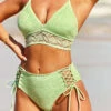 Mint Green Cross Strap Lace Panel Bikini Set -AquaLina Store 290408 P 16408580736400