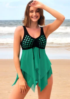 Tie Front Cyan Asymmetric Hem Swimdress And Panty 13 Tie Front Cyan Asymmetric Hem Swimdress And Panty -AquaLina Store 290423 P 16551697732485