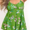Floral Print Green Plus Size Swimdress Set -AquaLina Store 290498 P 16402554505100