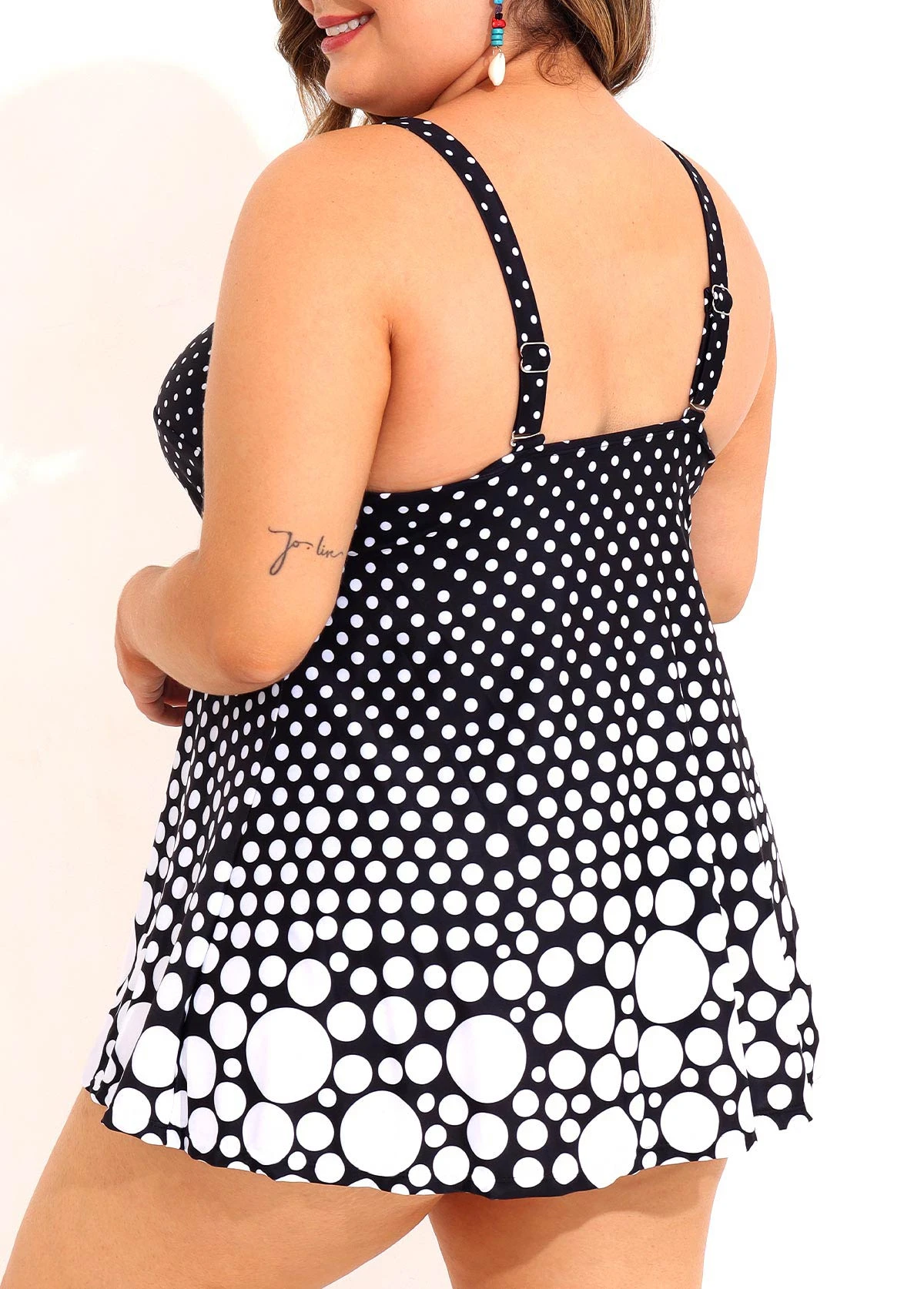 Polka Dot Cross Front Plus Size Black Swimdress Set 4 Polka Dot Cross Front Plus Size Black Swimdress Set - Image 2