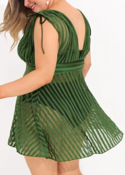 Plus Size Striped Olive Green Swimdress Set -AquaLina Store 290725 P 16403303168431