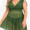 Plus Size Striped Olive Green Swimdress Set -AquaLina Store 290725 P 16403303168750