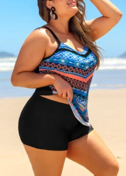 Tribal Print Spaghetti Strap Plus Size Tankini Set -AquaLina Store 291027 P 16420510978842