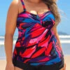 Brush Stroke Print Cross Front Plus Size Tankini Set -AquaLina Store 291159 P 16408604610620