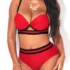 Webbing Mid Waist Deep Red Bikini Set -AquaLina Store 291210 P 16413520764400