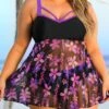 Plus Size Floral Print Purple Swimdress Set -AquaLina Store 291388 P 16424092111750