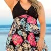 Plus Size Tropical Print Black Swimdress Set 1 Plus Size Tropical Print Black Swimdress Set -AquaLina Store 291412 P 16409404573120