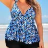 Plus Size Chevron Print Blue Tankini Set -AquaLina Store 291441 P 16427476560450