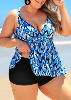 Plus Size Chevron Print Blue Tankini Set 10 Plus Size Chevron Print Blue Tankini Set -AquaLina Store 291441 P 16427476561782