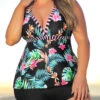 Tropical Print Tie Back Plus Size Tankini Set -AquaLina Store 291446 P 16408602558890