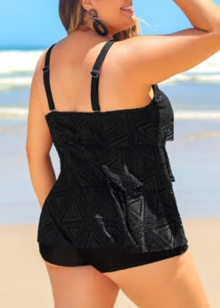 Plus Size Black Lace Layered Hem Tankini Set -AquaLina Store 291450 P 16408603023701