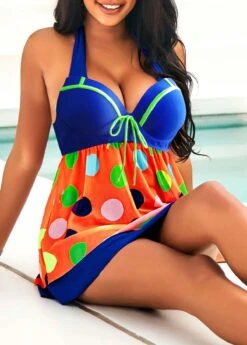 Rainbow Color Polka Dot Bowknot Halter Swimdress And Pantskirt 11 Rainbow Color Polka Dot Bowknot Halter Swimdress And Pantskirt -AquaLina Store 291485 P 16427291700923
