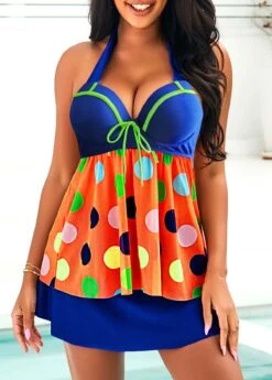 Rainbow Color Polka Dot Bowknot Halter Swimdress And Pantskirt 12 Rainbow Color Polka Dot Bowknot Halter Swimdress And Pantskirt -AquaLina Store 291485 P 16427291700964