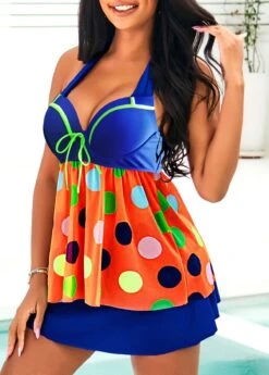 Rainbow Color Polka Dot Bowknot Halter Swimdress And Pantskirt 10 Rainbow Color Polka Dot Bowknot Halter Swimdress And Pantskirt -AquaLina Store 291485 P 16427291706212