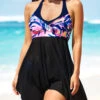 Floral Print Black Asymmetric Hem Swimdress And Panty -AquaLina Store 291523 P 16408512180540