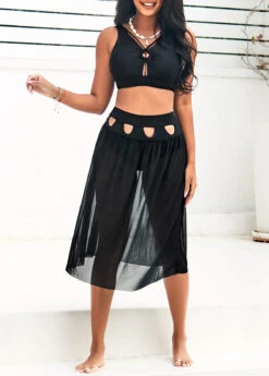 High Waisted Black Cutout Bikini Set -AquaLina Store 291648 P 16400858366433