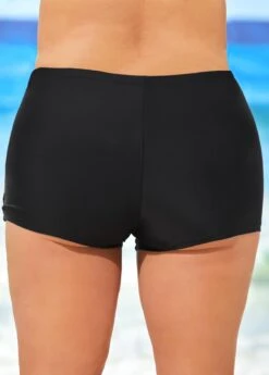 Black Mid Waisted Elastic Detail Swimwear Shorts -AquaLina Store 291652 P 16448379915781