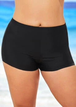 Black Mid Waisted Elastic Detail Swimwear Shorts -AquaLina Store 291652 P 16448379916980