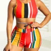 High Waisted Stripe Print Multi Color Bikini Set -AquaLina Store 292625 P 16424101364420