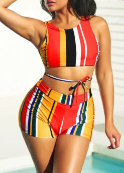 High Waisted Stripe Print Multi Color Bikini Set 8 High Waisted Stripe Print Multi Color Bikini Set -AquaLina Store 292625 P 16424101368402