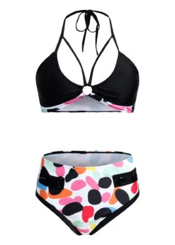 Rainbow Color Polka Dot High Waist Bikini Set